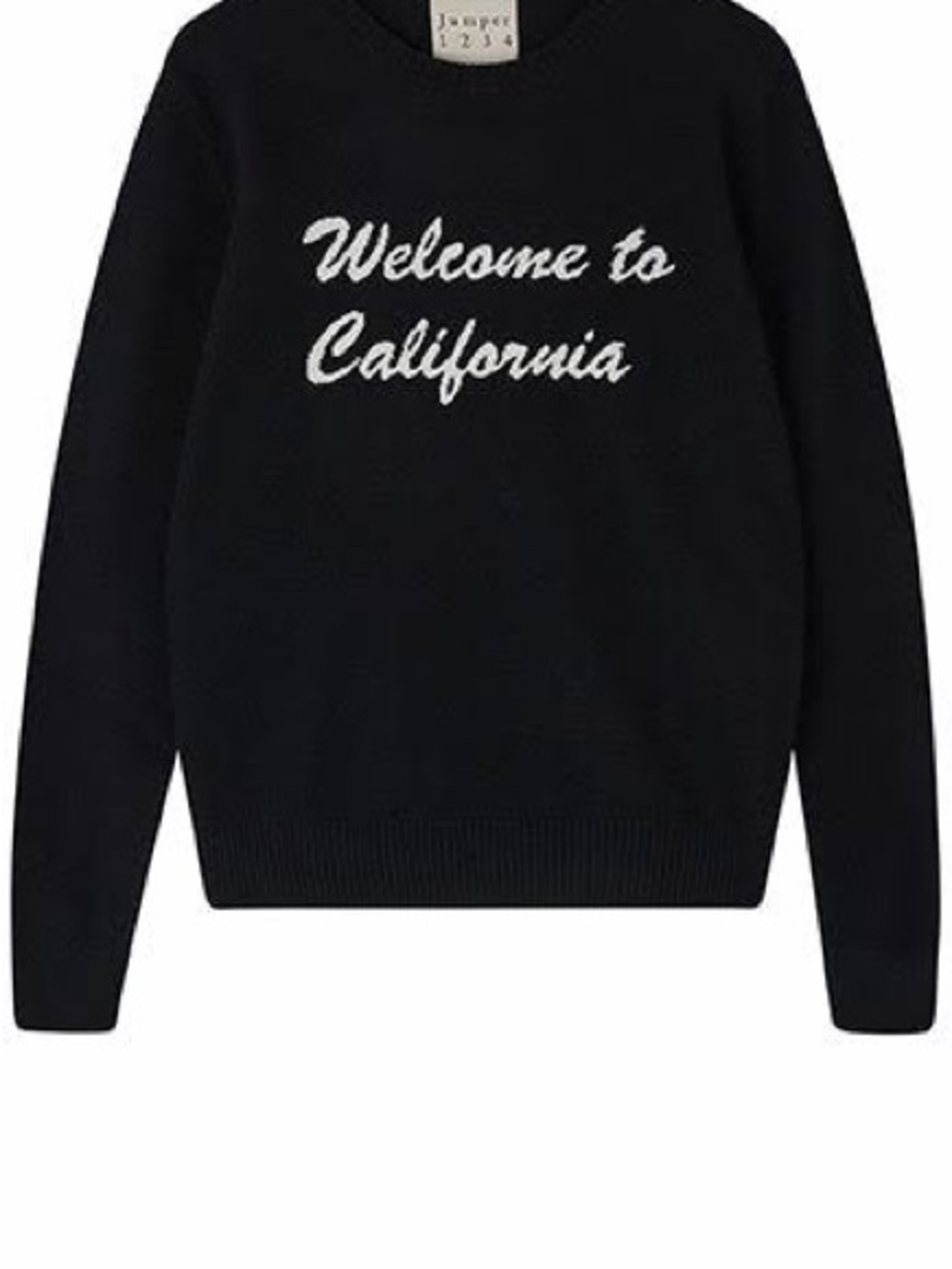 Jumper 1234 “Welcome to California” Black 100% Cashmere Crewneck Sweater